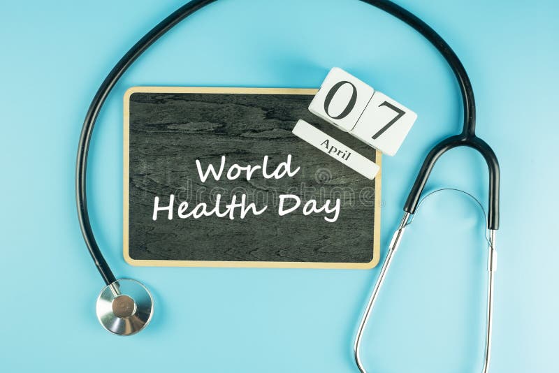 Top view Stethoscope and 7th April calendar on blue background with copy space for text. Healthcare, life Insurance, world Health royalty free stock photo Top view Stethoscope and 7th April calendar on blue background with copy space for text. Healthcare, life Insurance, world Health royalty free stock photo
