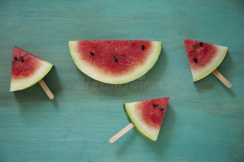 A top view of triangular cut popsicle watermelons. Triangular cut watermelon stock images, royalty-free photos and pictures