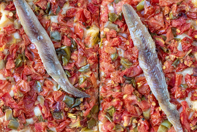 Top View of Two Big Slices of Smoked Herring Pizza Stock Image Image