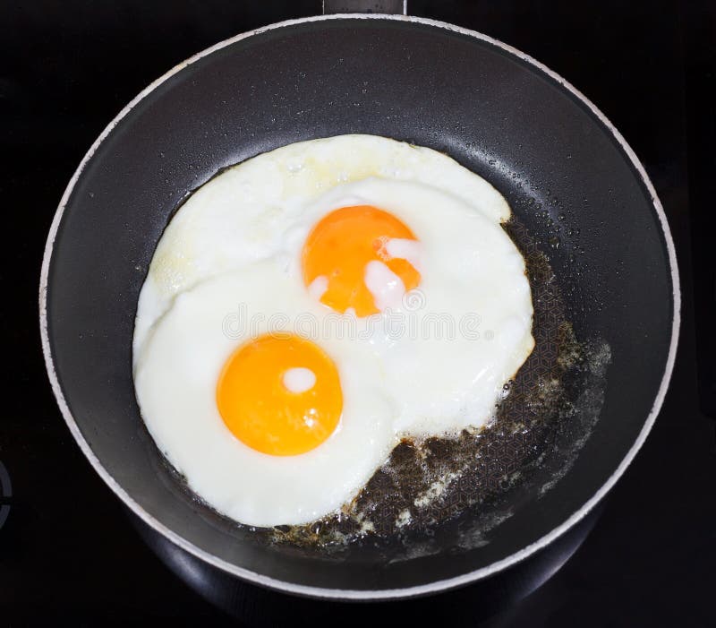 Top View of Two Fried Eggs in Frying Pan Stock Image - Image of cook ...