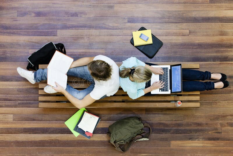 Top View Of University Students Studying royalty free stock photo Top View Of University Students Studying royalty free stock photo