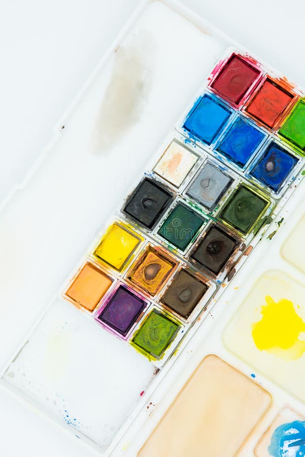 Used watercolor paint set stock image. Image of green 21104345
