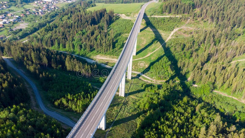 Top view of Valy Bridge, the tallest bridge in Slovakia