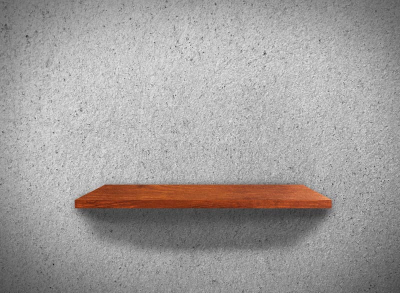 Top View of Wood Shelves on Concrete Wall Texture Background with