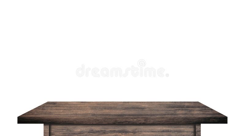 Top view of wooden table isolated on white background with clipping path