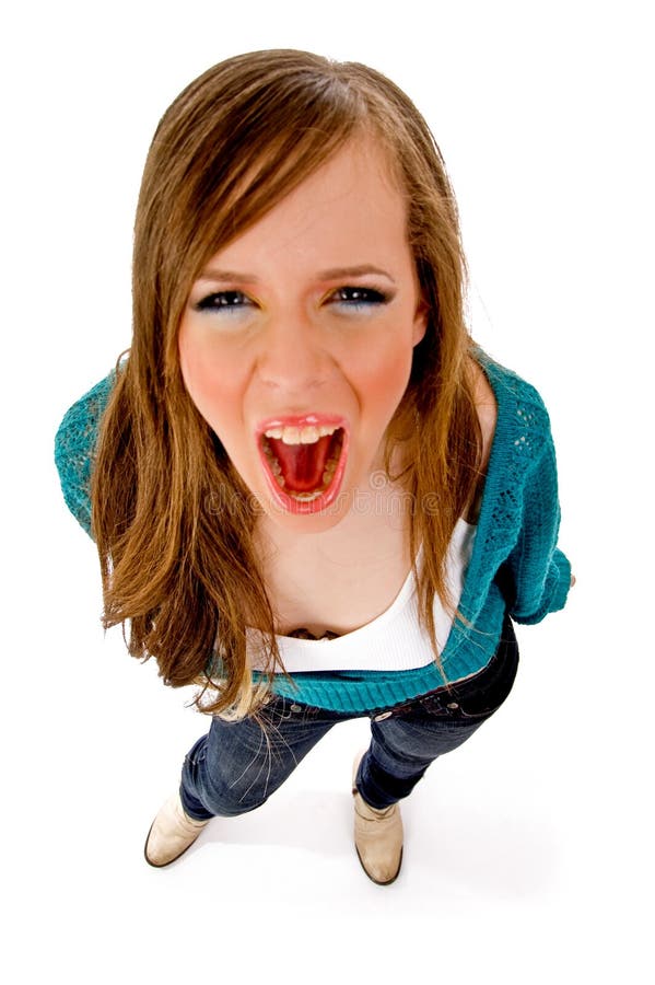 Top view of young woman shouting