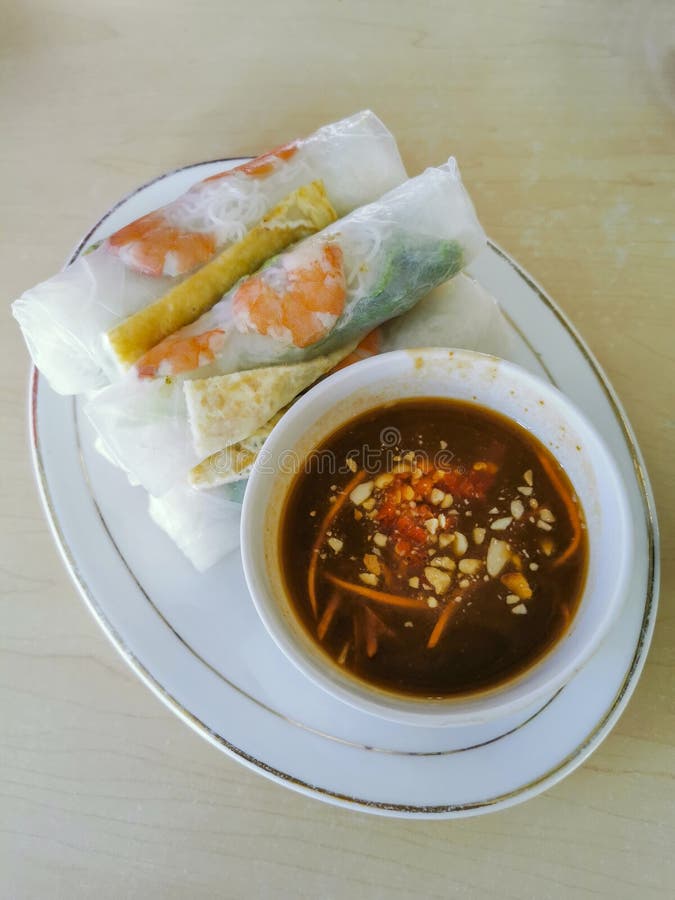 Top voew of Vietnam spring rolls or goi cuon