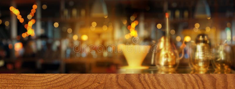 Top of Wood Table with Blur Light of Coffee Bar or Cafe Night Party Banner  Background Stock Image - Image of montage, night: 201128437