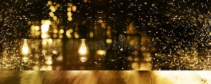 Top of Wood Table with Light Reflection Blur Bar or Club in the Dark Night  Golden Light for Luxury Party Abstract Banner Stock Photo - Image of  christmas, bright: 221310246