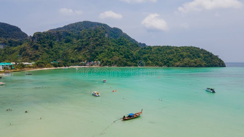 Topical Bay in Ocean with Boats Near Beautiful Beach in Thailand. Asia ...