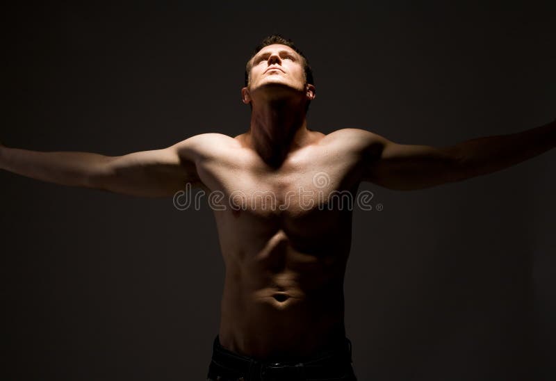 topless man arms wide open