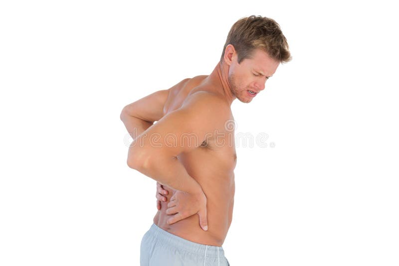 Man suffering from flank pain on white background Stock Photo - Alamy