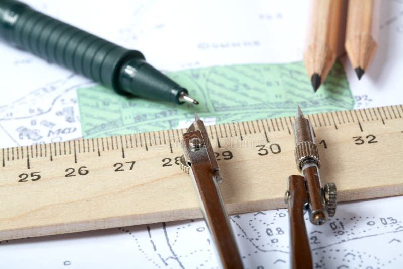 Topographic map of district with instrument royalty free stock image
