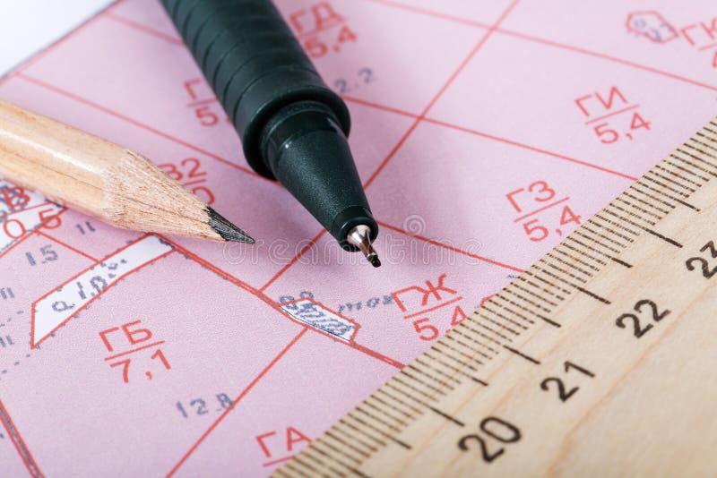 Topographic map of district with ruler royalty free stock photography