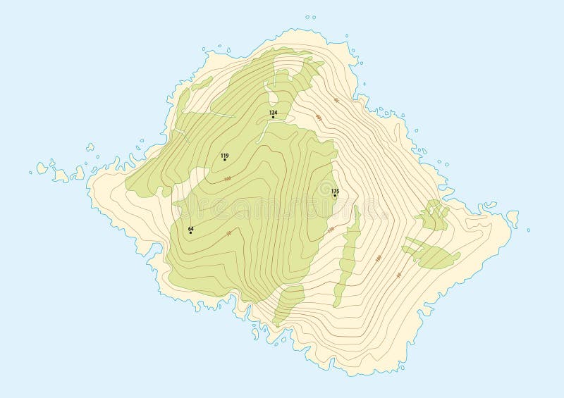 Topographic map of a fictional island stock illustration