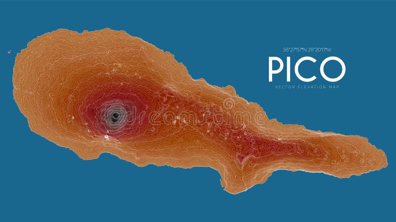 Topographic Map of Pico, Azores Islands, Portugal. Vector Detailed