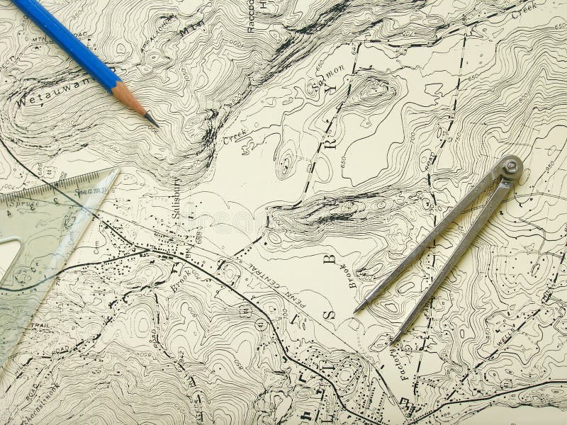 Topography map with pencil