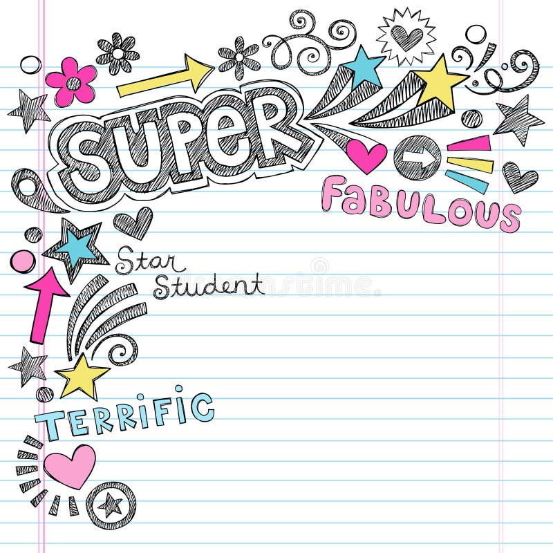 Toppen student Praise Back till skolaanteckningsboken Doodl stock illustrationer