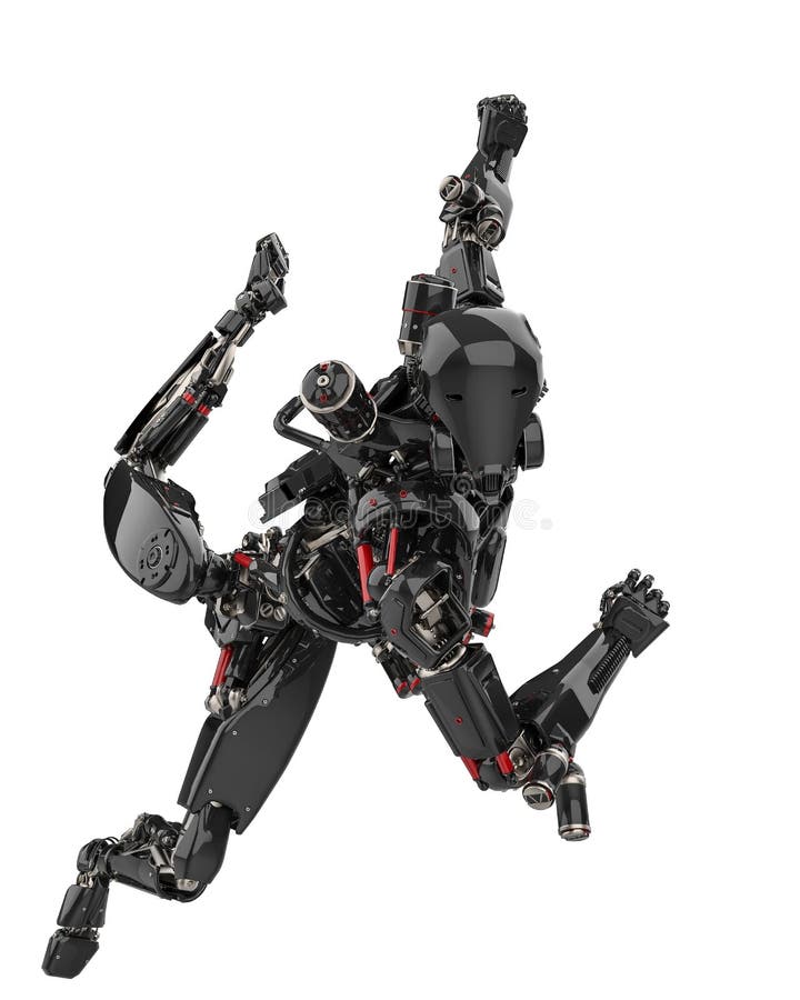 Toppet surr för mega svart robot i en vit bakgrund stock illustrationer