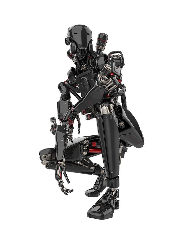 Toppet surr för mega svart robot i en vit bakgrund vektor illustrationer
