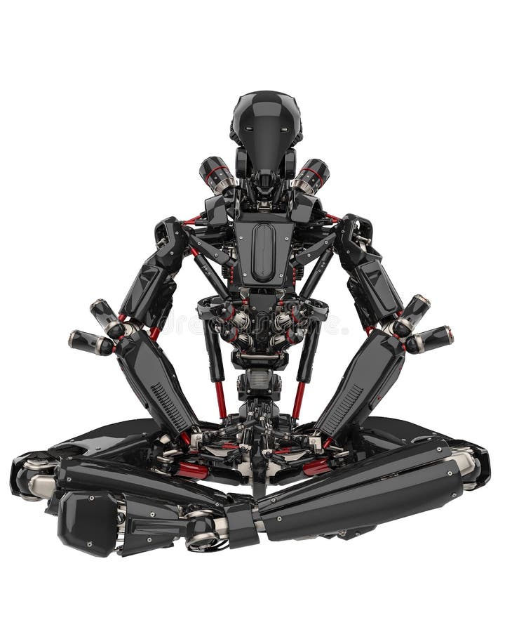 Toppet surr för mega svart robot i en vit bakgrund royaltyfri illustrationer