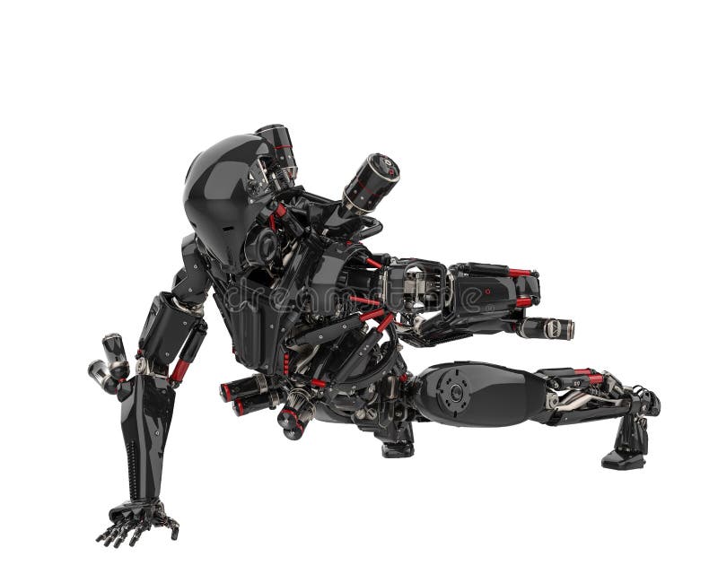 Toppet surr för mega svart robot i en vit bakgrund vektor illustrationer
