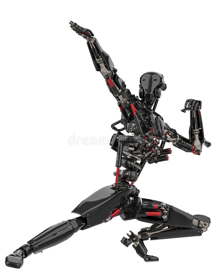 Toppet surr för mega svart robot i en vit bakgrund stock illustrationer