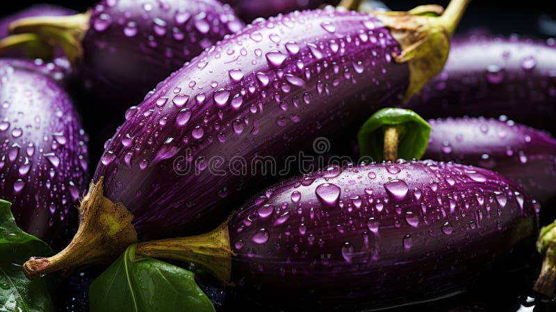 Topview eggplant stos świeża tekstura i zdrowy styl życia royalty ilustracja