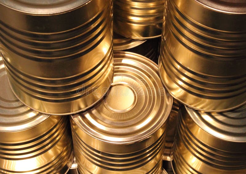 Topview of Golden Metal Cans with Line Cut Perspective Stock Image