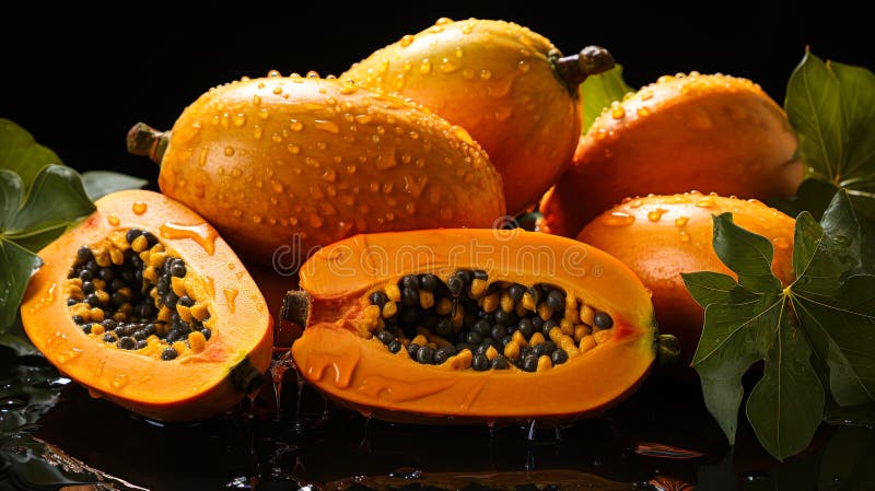 Topview papaya stos świeżych owoców tropikalnych dla aktywnego życia ilustracji