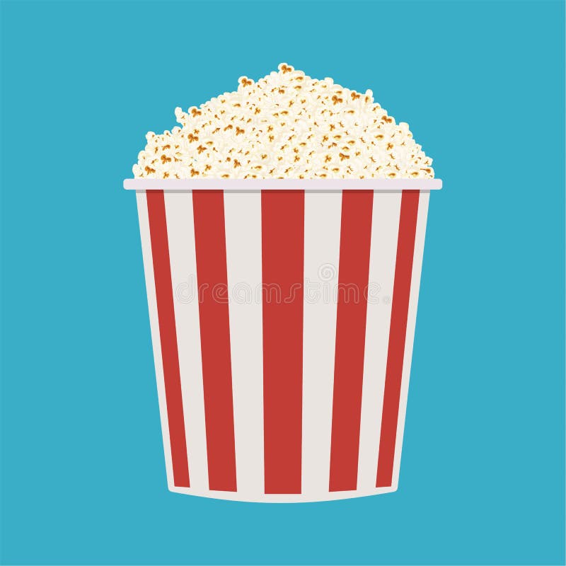 Torba popcornu. Pasiasta czerwieni i białej torba popkorn Wektorowa ilustracja w mieszkanie stylu