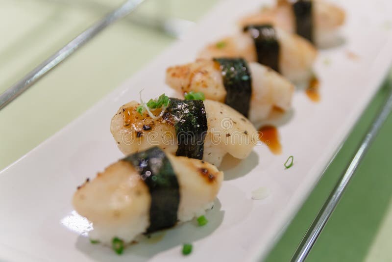 Torched Scallop Sushi with Soy Sauce Stock Photo Image of nature