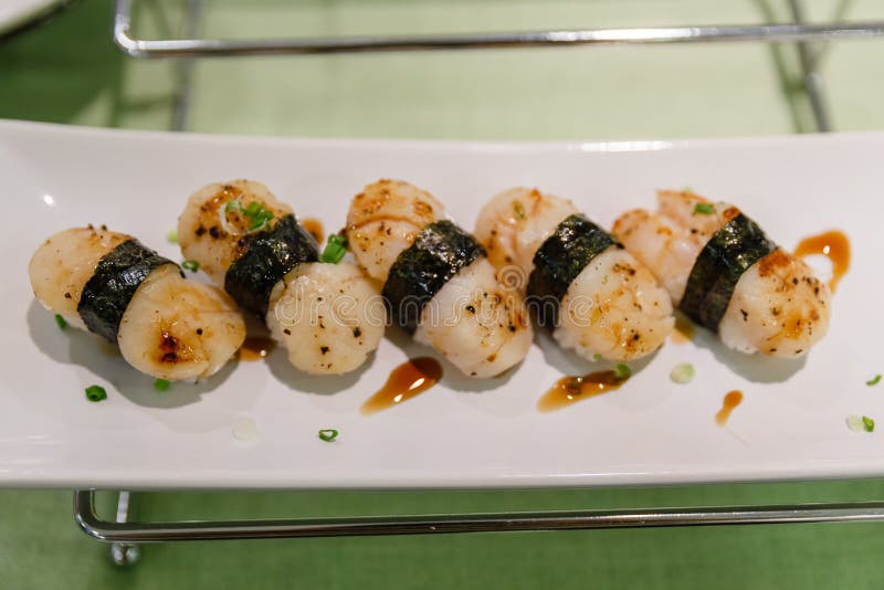 Torched Scallop Sushi Soy Sauce Stock Photos Free & RoyaltyFree