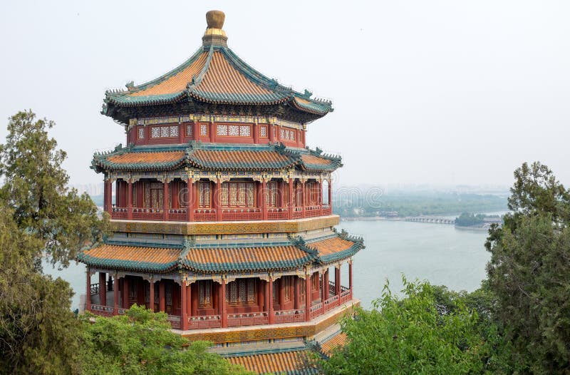 Toren van Boeddhistische Wierook in het de Zomerpaleis van Peking, China stock foto Toren van Boeddhistische Wierook in het de Zomerpaleis van Peking, China stock foto
