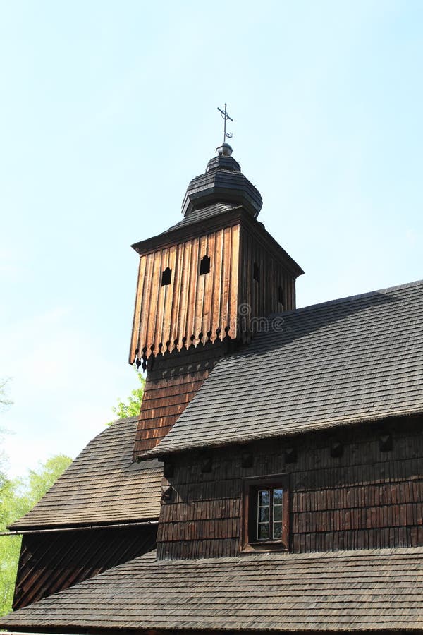 Toren van houten kerk van Anna van Vetrkovice stock afbeelding Toren van houten kerk van Anna van Vetrkovice stock afbeelding