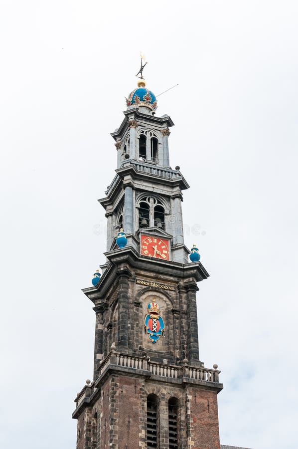 Toren Van Wester Kerk, Amsterdam, Nederland Stock Afbeelding Image of