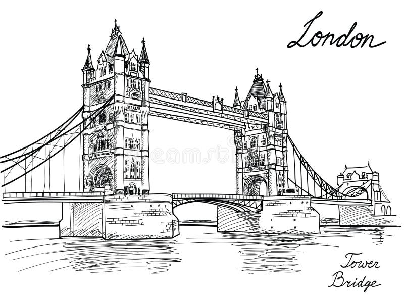 Tower Bridge, London, England, UK. Hand Drawn Illustration. Vector vintage background. Tower Bridge, London, England, UK. Hand Drawn Illustration. Vector vintage background.