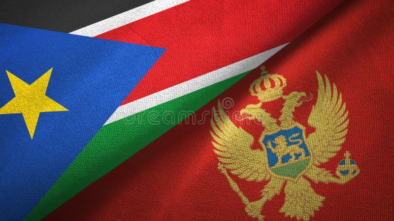 Torkduk för textil för södra Sudan och Montenegro två flaggor, tygtextur arkivbilder Torkduk för textil för södra Sudan och Montenegro två flaggor, tygtextur arkivbilder