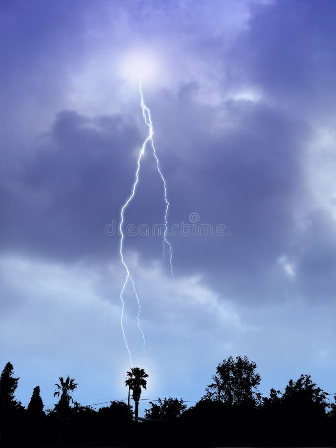 Lightning Storm and Suburban Skyline Silhouette. Lightning Storm and Suburban Skyline Silhouette