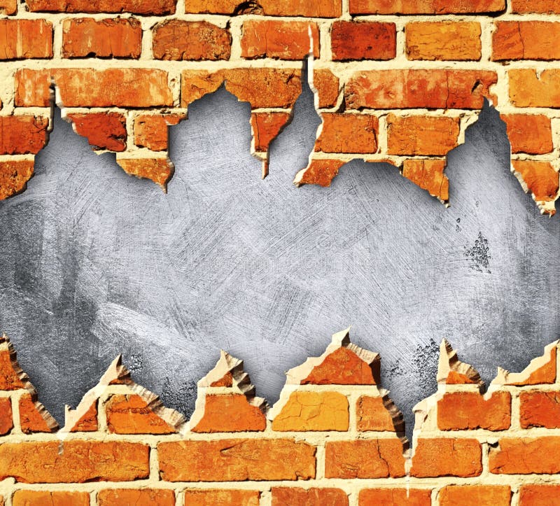 Torn brick wall.