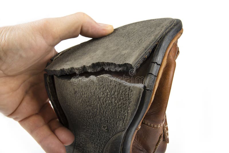 Torn Leather Shoes on a White Background Stock Image Image of brown