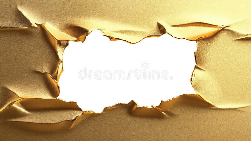 Torn metallic gold paper frame with blank center for copy space royalty free stock photo