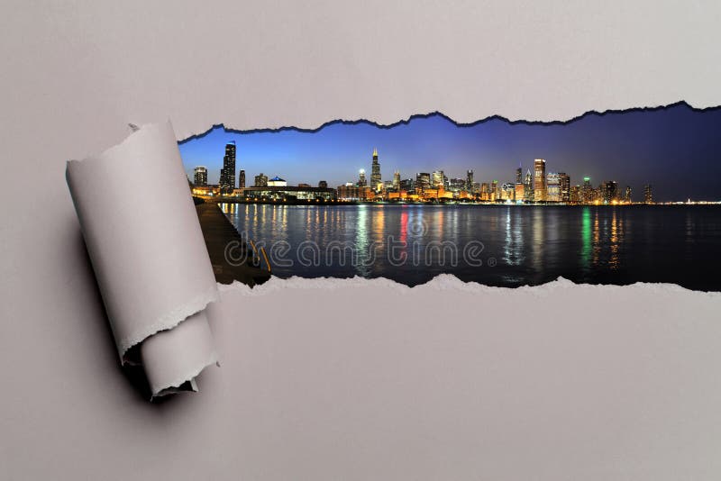 Torn Paper With Chicago Skyline royalty free stock photo