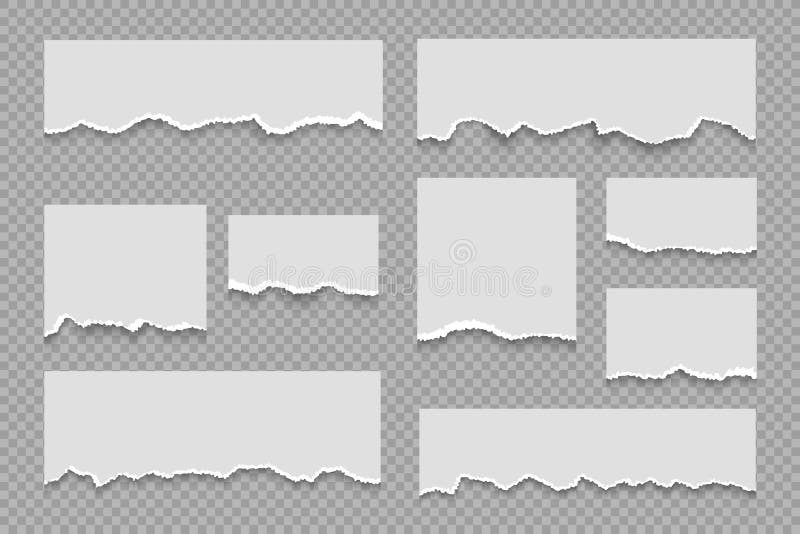 Torn paper white set. Horizontal rip edge strips. Ripped pap