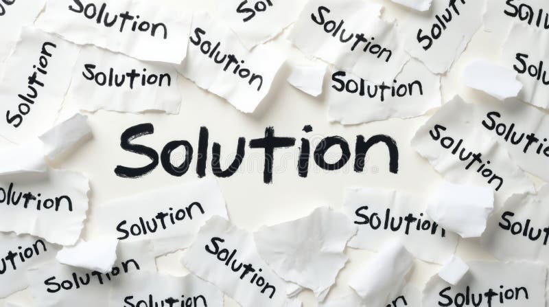 Torn paper pieces with the word SOLUTION royalty free illustration