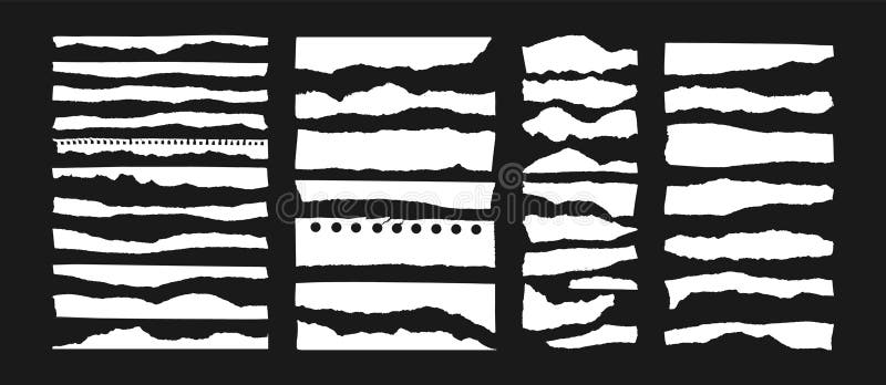 Torn paper. Ripped edges. Paper texture rough surface. Kraft scrapbook, collage art, hand torn notebook sheets, jagged stock illustration