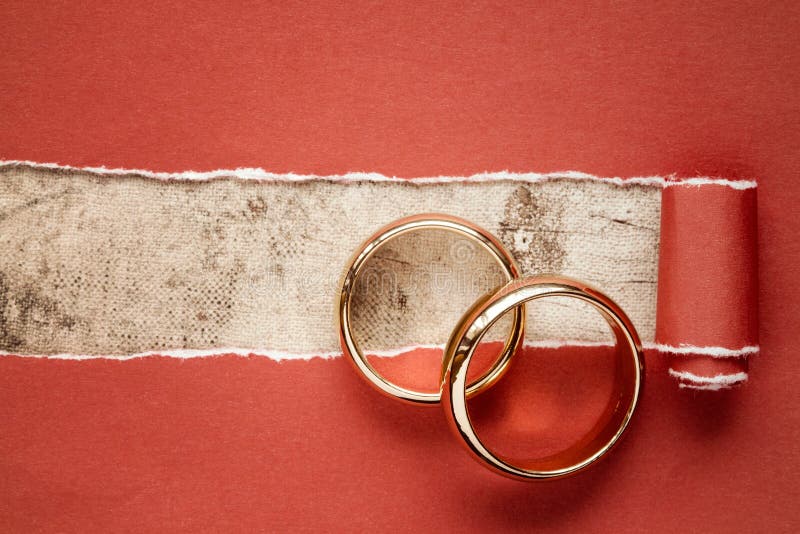 Torn Red Paper and Wedding Rings Stock Image Image of connection