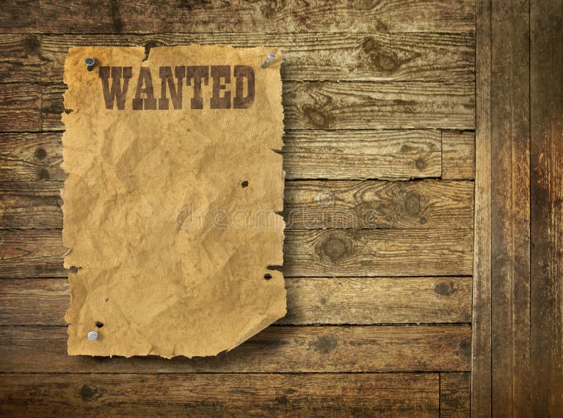 Strappato Wild West wanted poster sulla parete di legno.