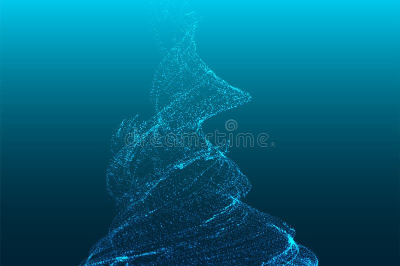 Tornado, abstract digital swirl. Futuristic particle wave. Rotating swirling shapes particles. Big data visualization. 3d royalty free illustration