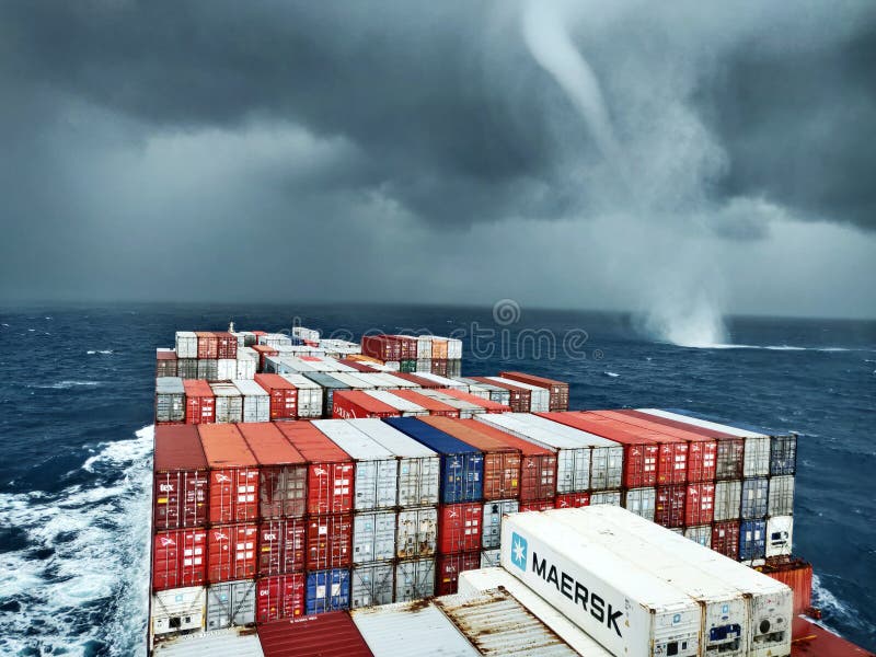 Tornado crossing containership way royalty free stock image Tornado crossing containership way royalty free stock image